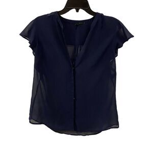 United Colors of Benetton Sheer Blouse. Blue. Large
